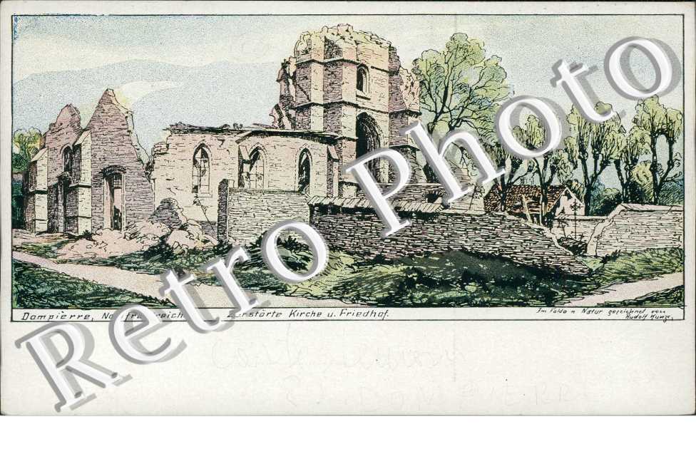 Zerstorte Kirche und Friedhof