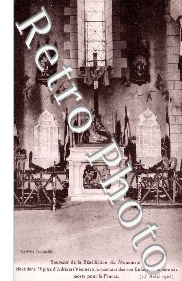 souvenir de la benediction du monument eleve a la memoire des 102 enfants morts pour la France 15 avril 1923