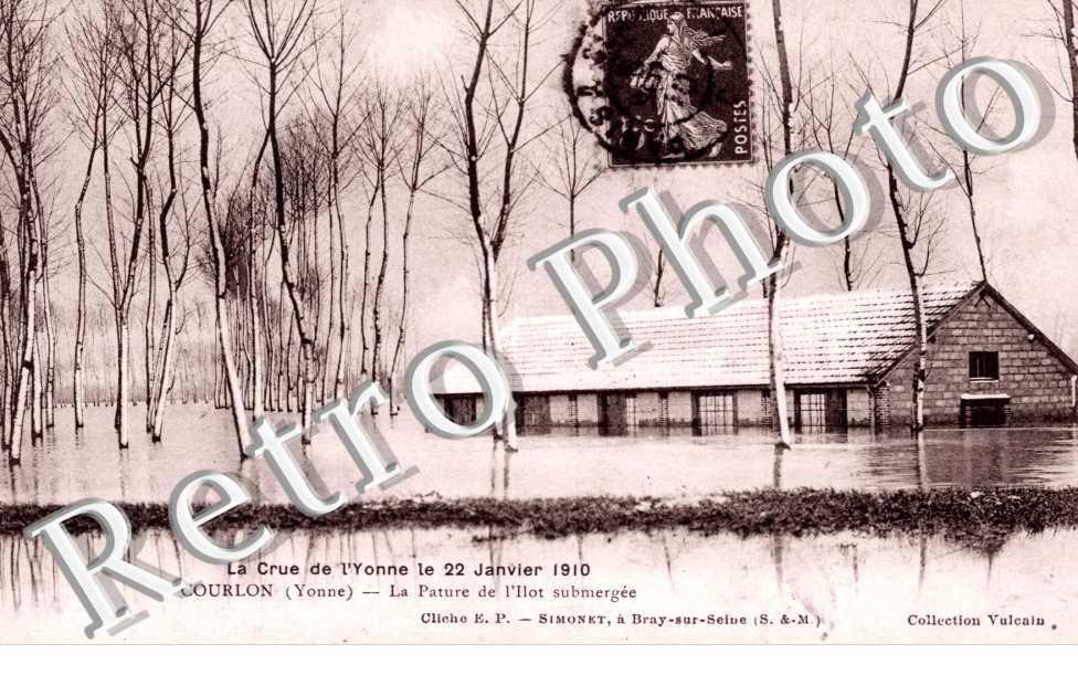 la Crue de l'Yonne le 22 janvier 1910, la Pature de l'Ilot submergee