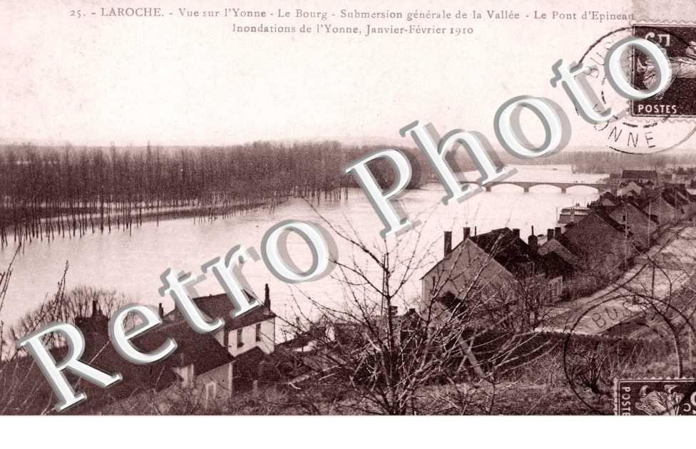 Laroche, Vue sur l'Yonne, le Bourg, Submersion generale de la Vallee, le Pont d'Epineau