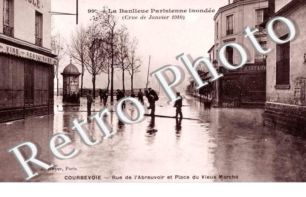 Crue de la Seine 1910, Rue de l'Abreuvoir et Place du Vieux Marche