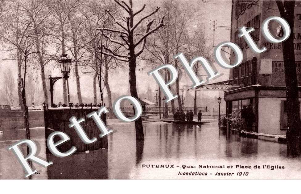quai National  et place de l'Eglise- Inondations Janvier 1910