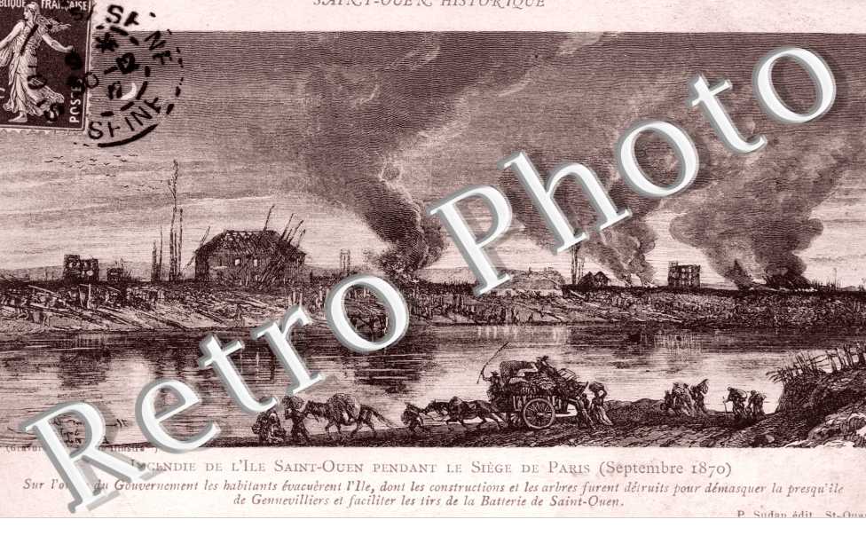 Incendie de l'Ile Saint Ouen pendant le siege de Paris