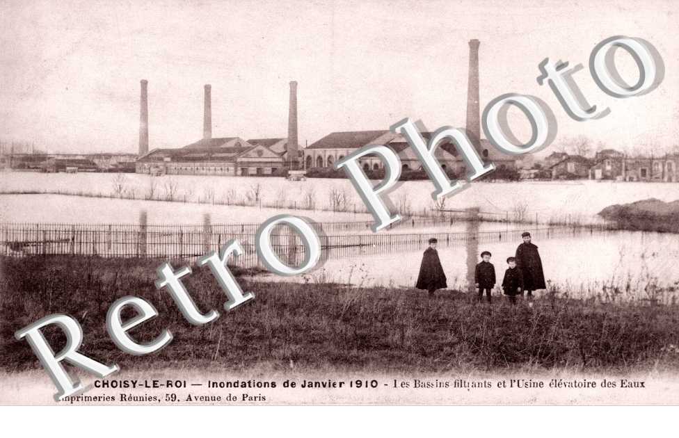 Inondations 1910, les bassins filtrants et l'Usine elevatoire des Eaux