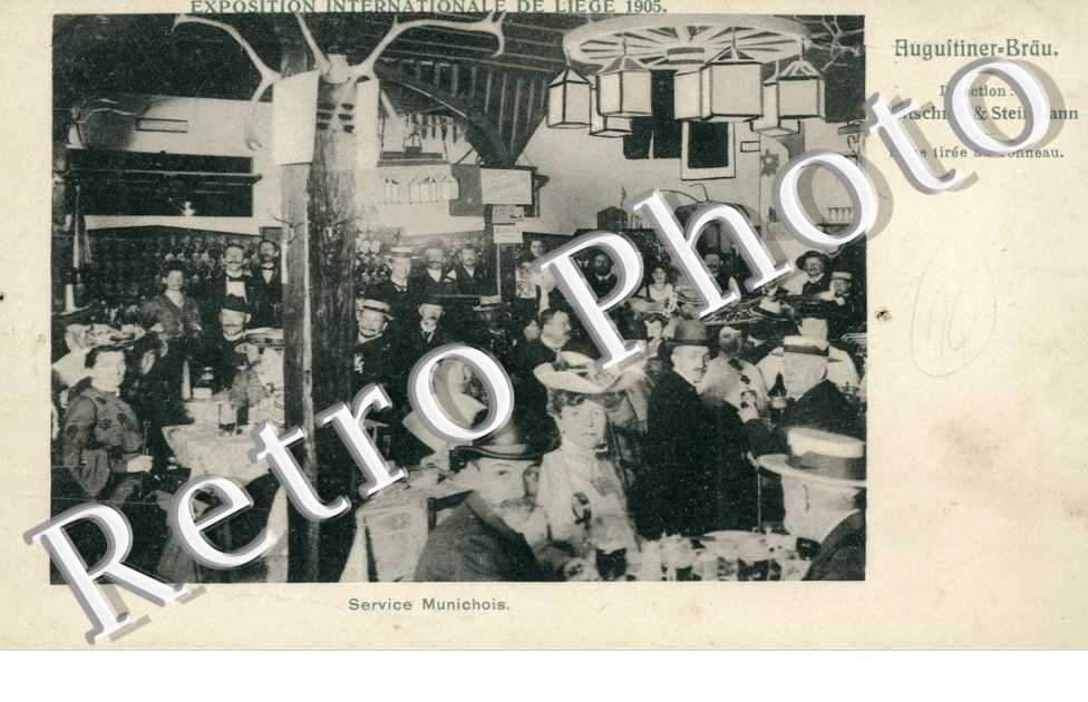 exposition internationale de Liege 1905 Auguftiner-Brau  Biere tiree au tonneau  Service Munichois