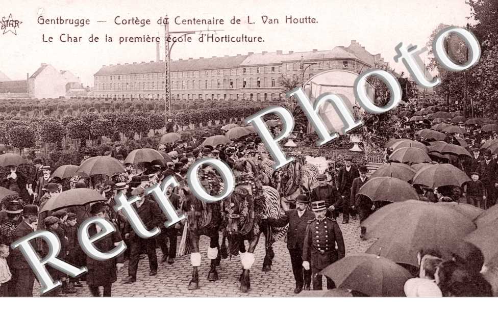 cortege du centenaire de L.Van Houtte, le char de la 1ere ecole d' horticulture