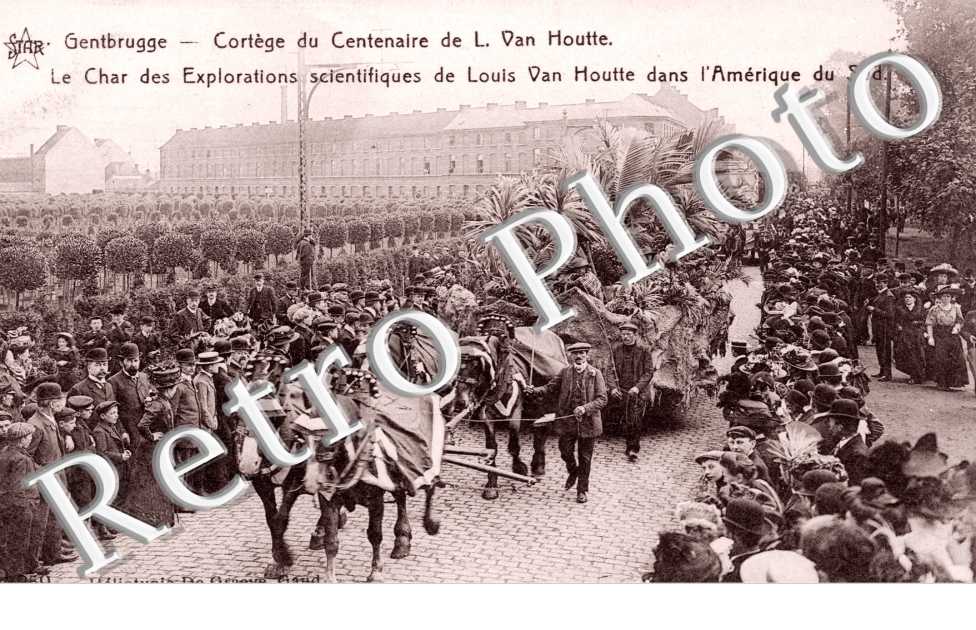 cortege du centenaire de L.Van Houtte, le char des explorations scientifiques de L. Van Houtte