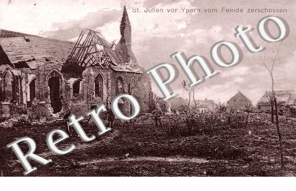 Saint Julien vor Ypern vom Feinde Zerschossen - carte militaire allemande 1915