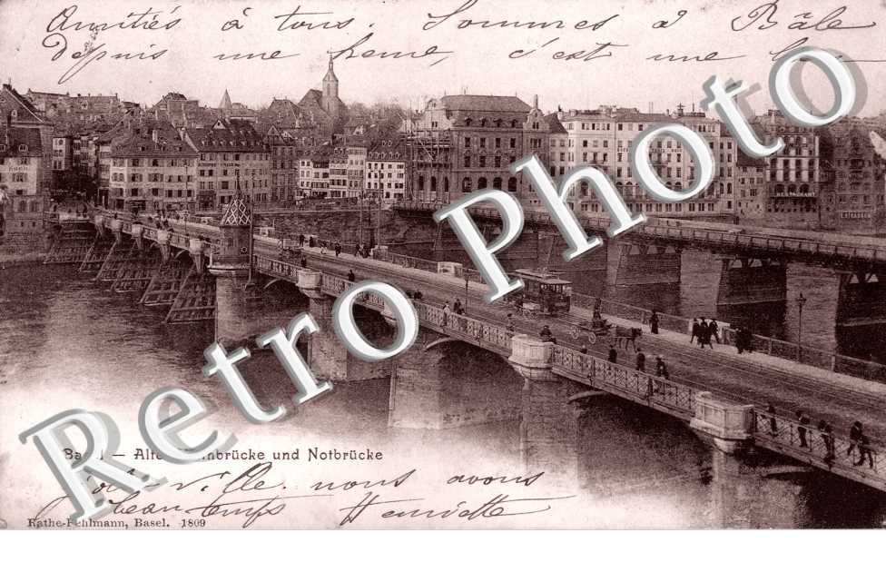 Alte Rheinbrucke und Notbrucke. Vieux pont du Rhin et pont d'urgence