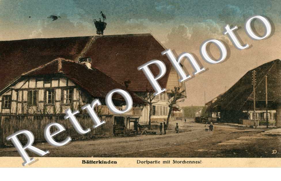 Dorfpartie mit Storchennest