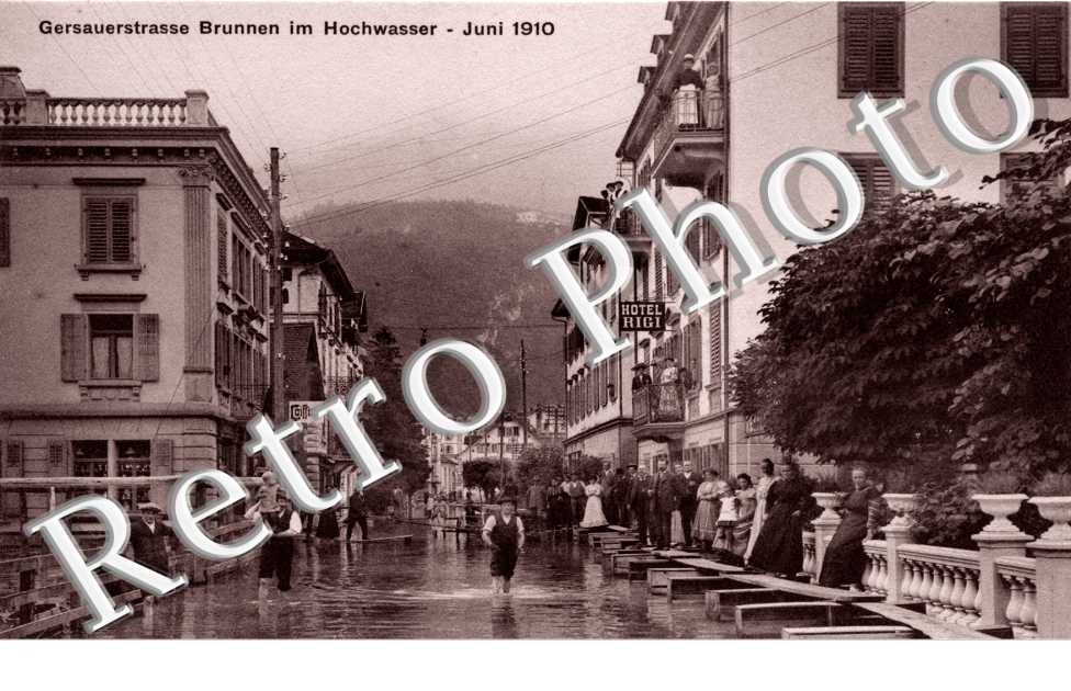 Gersauerstrasse Brunnen im Hochwasser juni 1910