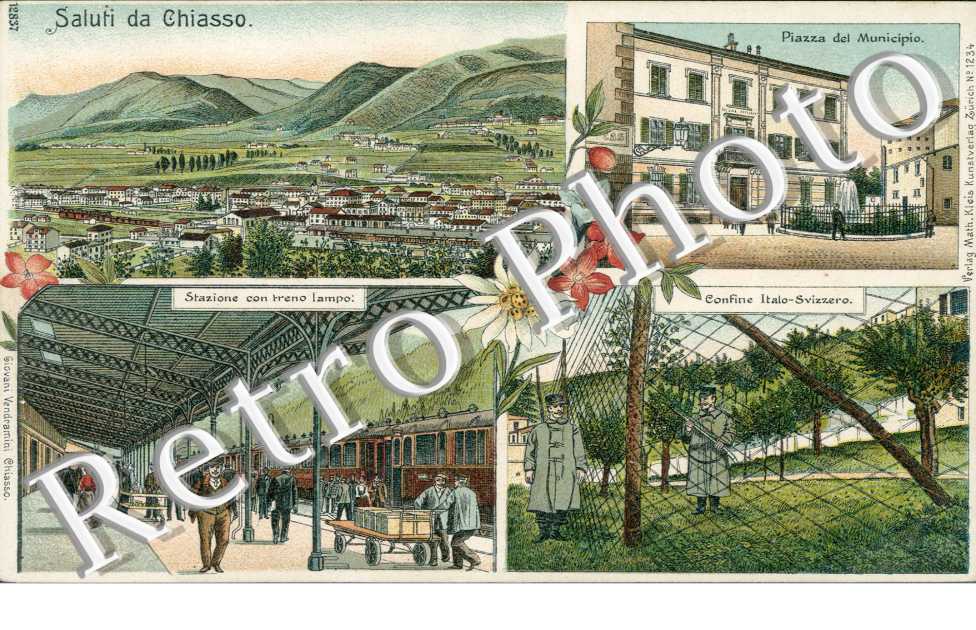 Saluti   Piazza del Municipio Stazione con treno lampo Confine Italo-Svizzero