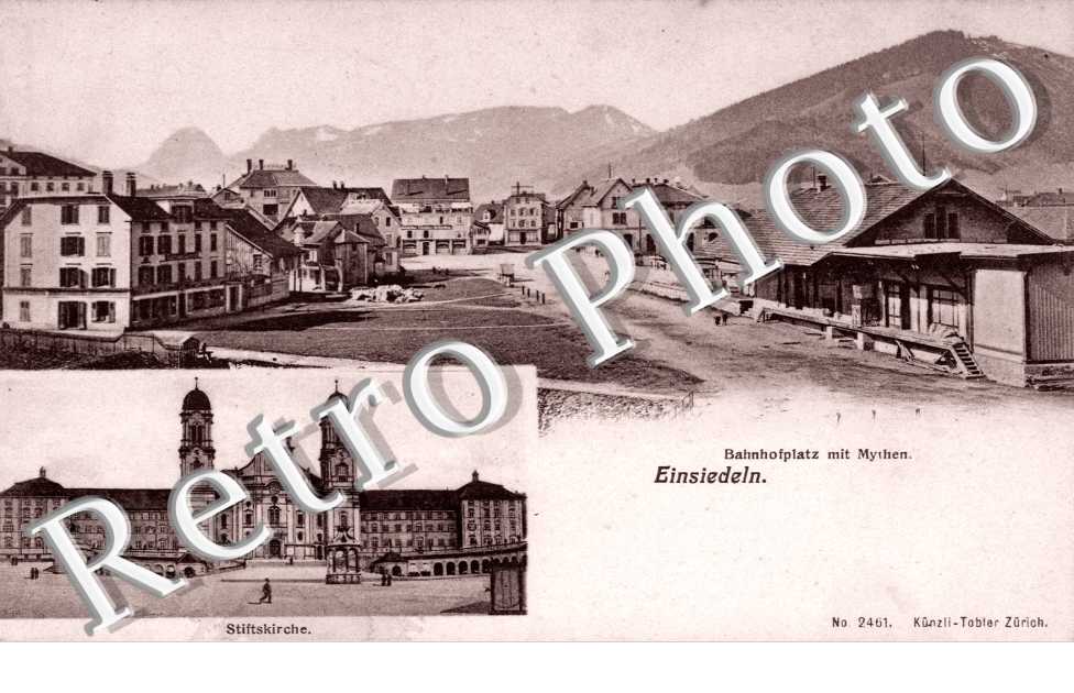 Stiftskirche - Bahnhofplatz mit Mythen