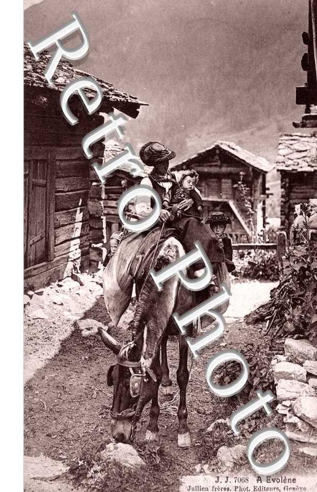 Une femme et des enfants a cheval