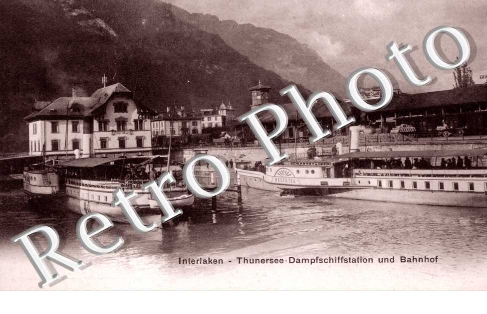 Thunersee-Dampschiffstation und Bahnhof. Thunersee vapeur et gare