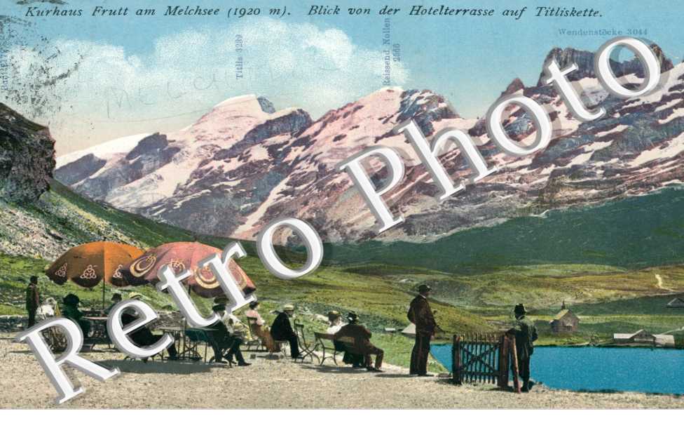Kurhaus Frutt am Melchsee, Blick von der Hotelterrasse auf Tiliskette