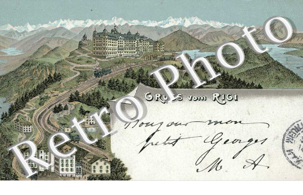 Gruss vom Rigi, vue generale, chaimain de fer