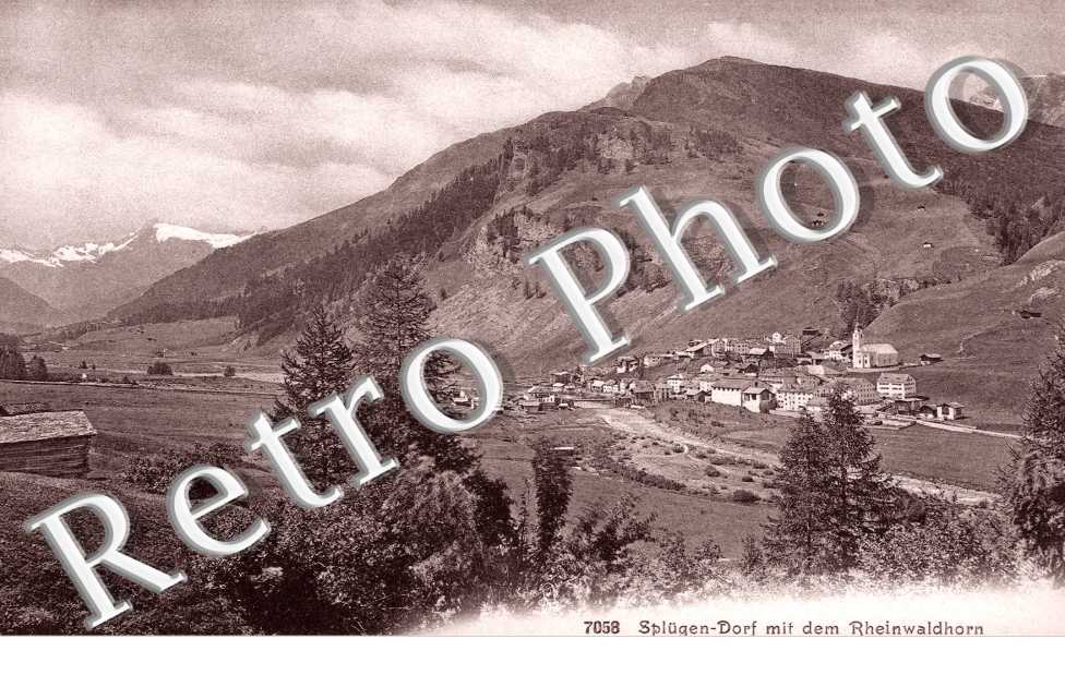 Splugen-Dorf mit dem Rheinwaldhorn