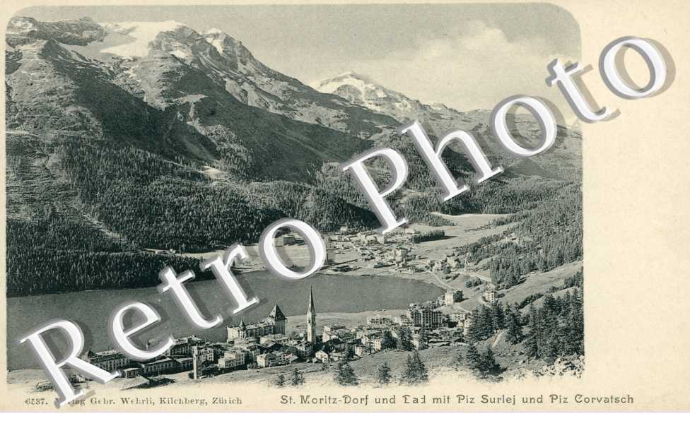 St Moritz-Dorf und Bad mit Piz Surlej und Piz Corvatsch