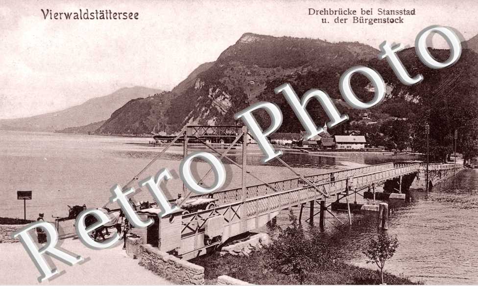 Drehbrucke bei Stansstad und der Burgenstock