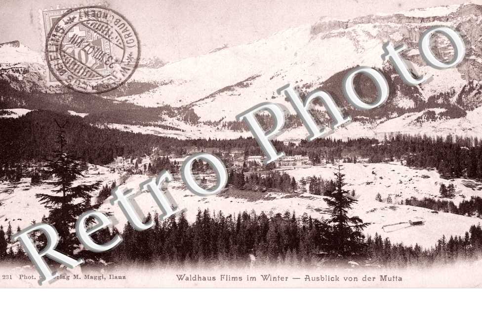 Waldhaus Flims im Winter, Ausblick von der Mutta /