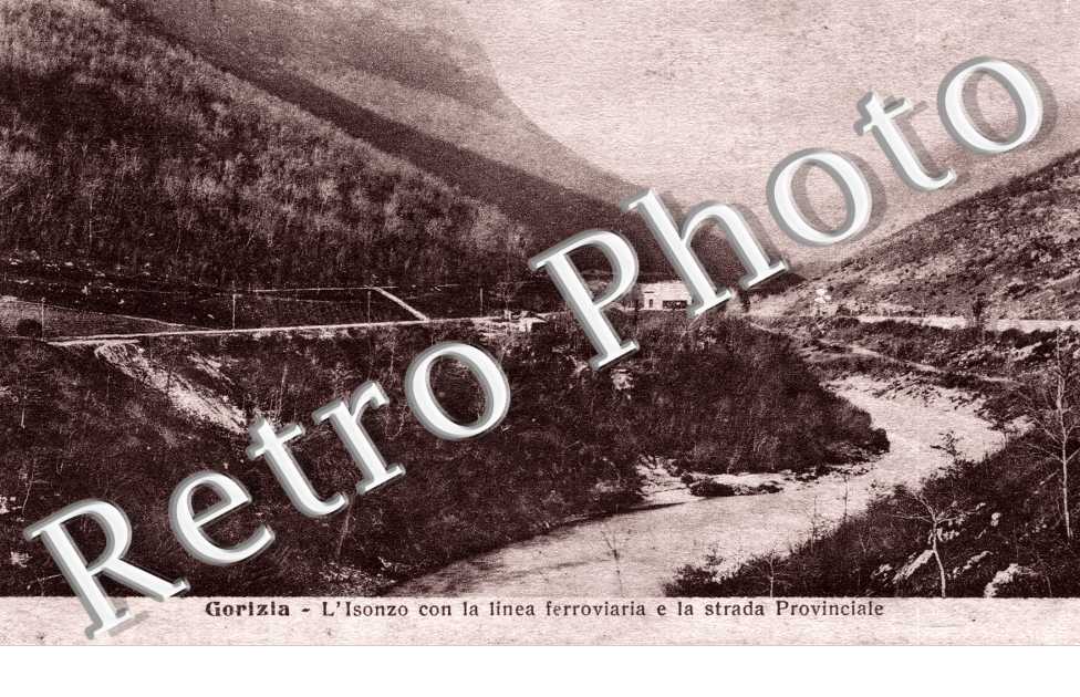 l'Isonzo con la linea ferroviaria e la strada Provinciale
