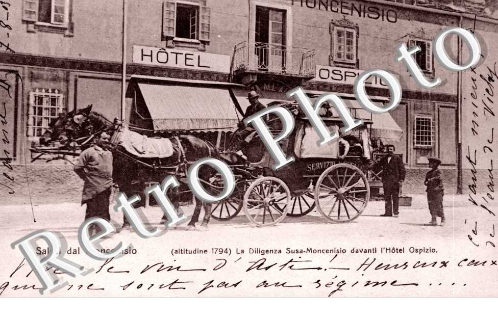 la diligenza Susa-Moncenisio davanti l'hotel Ospizio