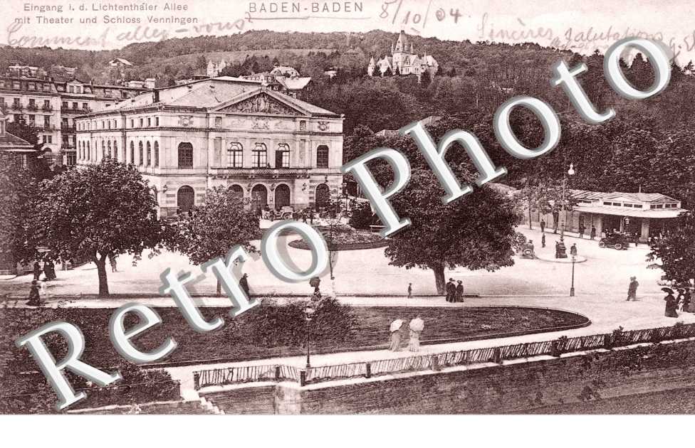 Eingang in der Lichtenthaler Allee mit Theater und Schloss Venningen