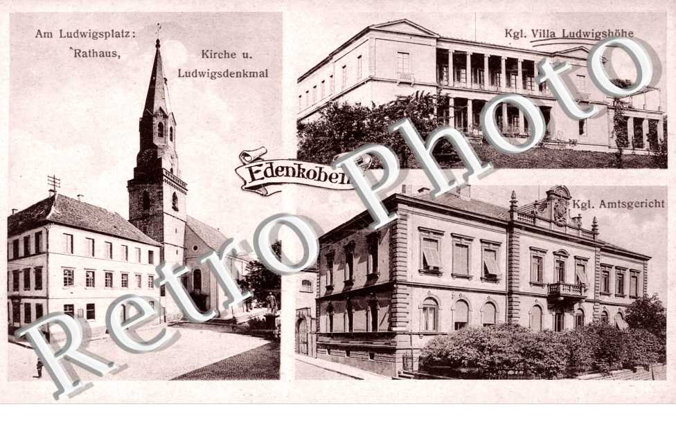 Am Ludwigsplatz "Rathaus", Kirche und Ludwigsdenkmal, Kgl. Villa Ludwigshohe, Kgl. Amtsgericht