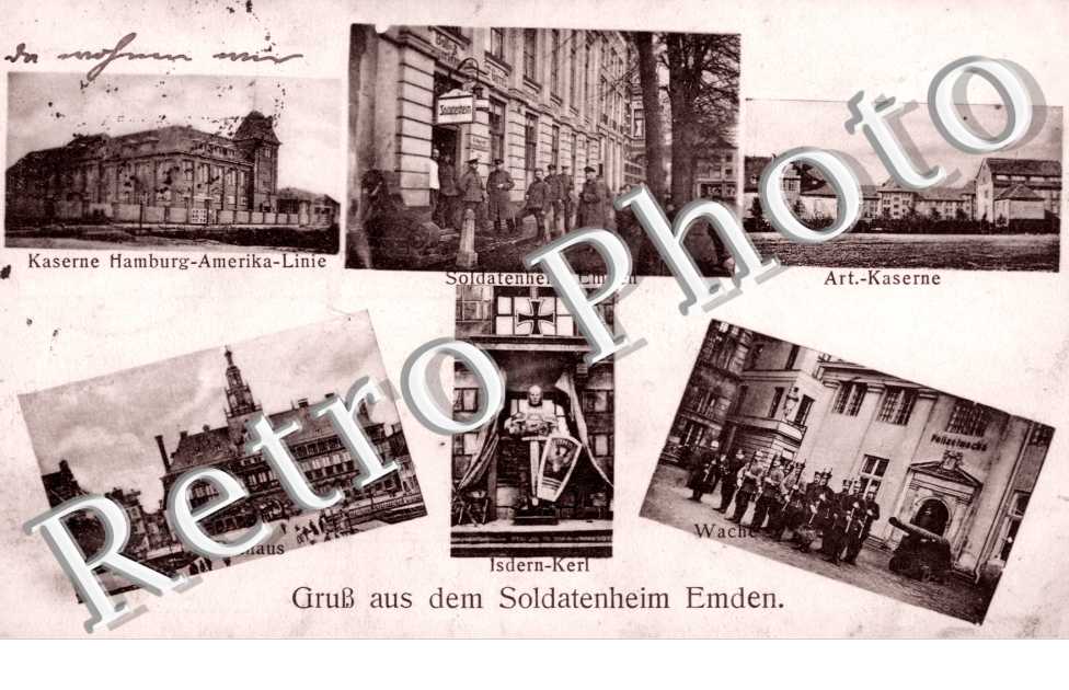 Kaserne Hamburg-Amerika-Linie, Soldatenheim Emden, Art-Kaserne, Isdern-Kerl, Wache, Rathaus