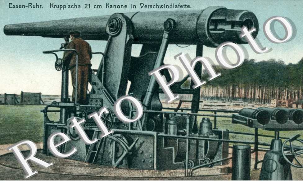 Essen-Ruhr, Krupp'sche 21 cm Kanone in Verschwindlatte