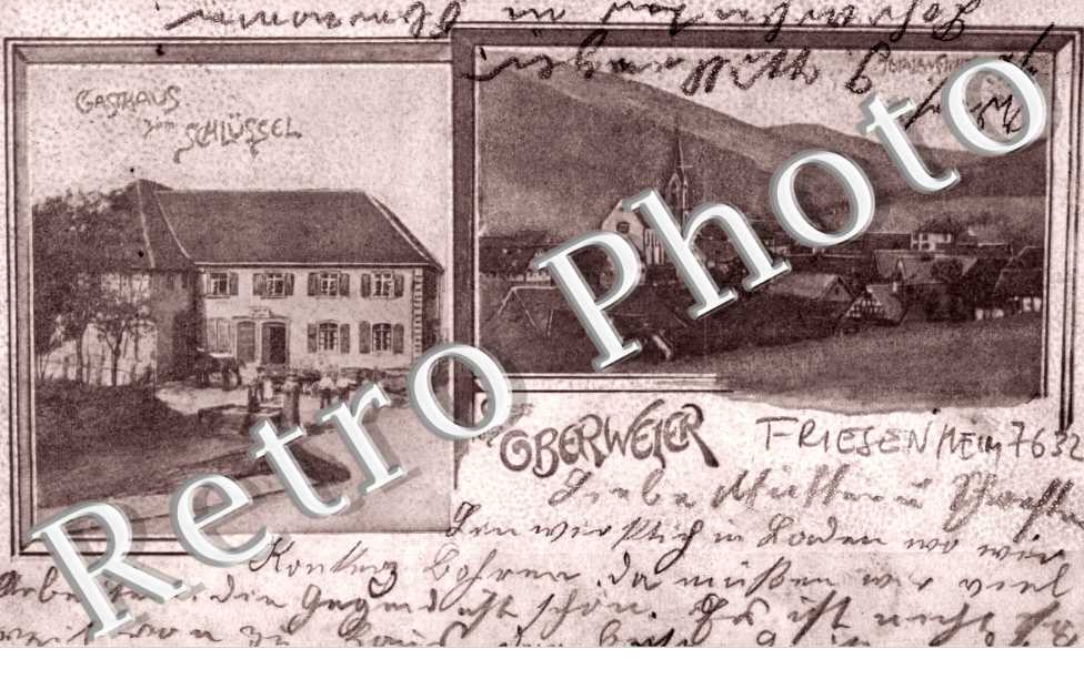 Gruss aus OBERWEIER die Kirche, Gasthaus zum Schlussel