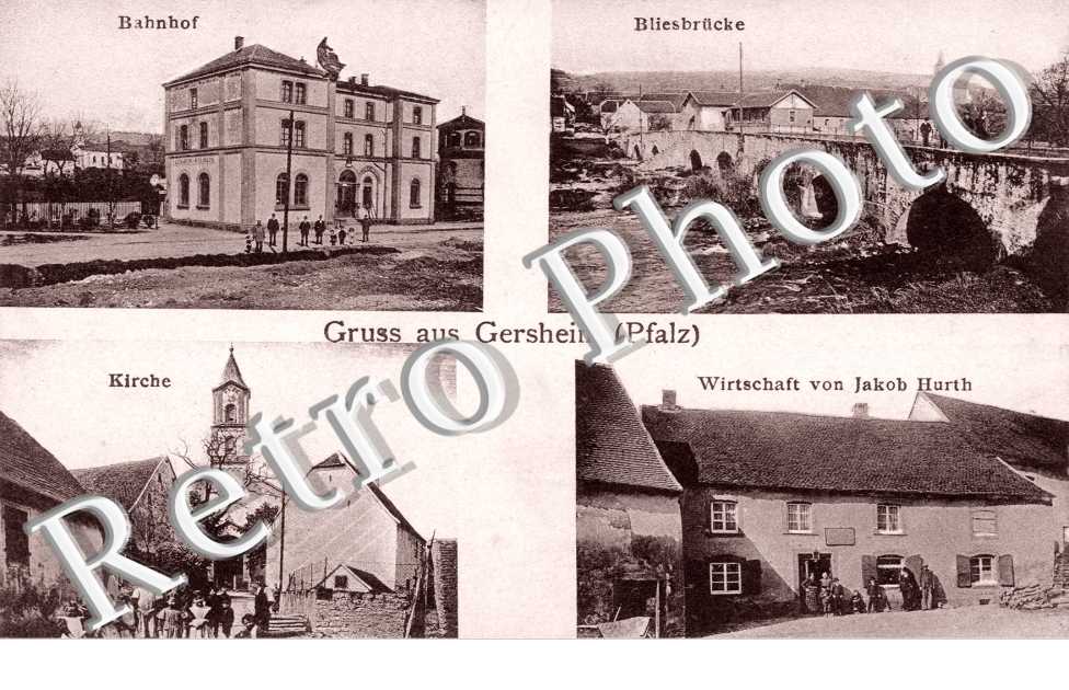Kirche, Bliesbrucke, Wirtschaft von jakob Hurth, Bahnhof