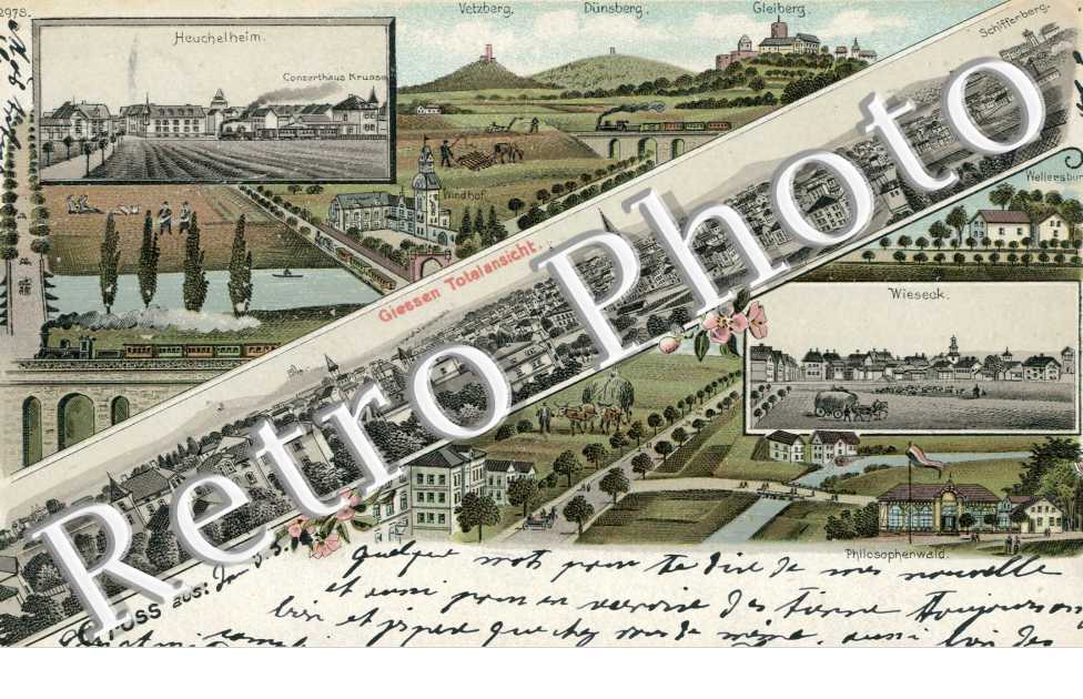 Gruss aus ... Wieseck Heuchelheim Gleiberg Dunsberg Vetzberg (belle carte couleur 1902)