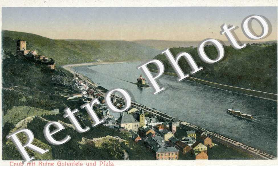 Caub mit ruine Gutenfels und Pfalz.