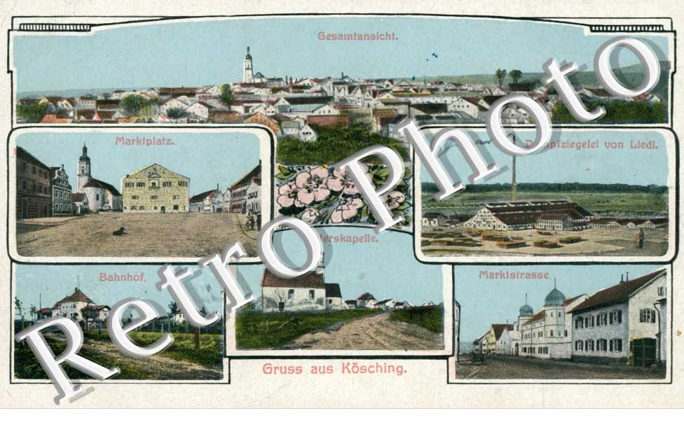 Gesamtansicht, Dampfziegel von Liedl., Peterskapelle, Markstrasse, Bahnhof, Marktplatz