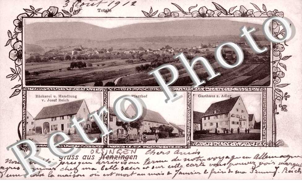 Pfarrhof, Backerei u. Handlung v. Josef Reich, Gasthaus z. Adler