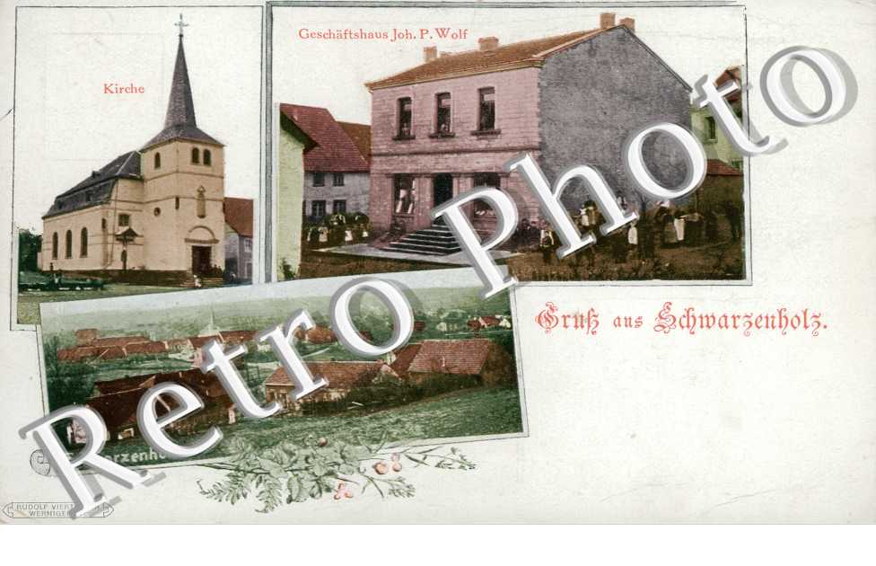Gruss aus Schmarzenholz - Kirche - Geschaftshaus Joh. P. Wolf