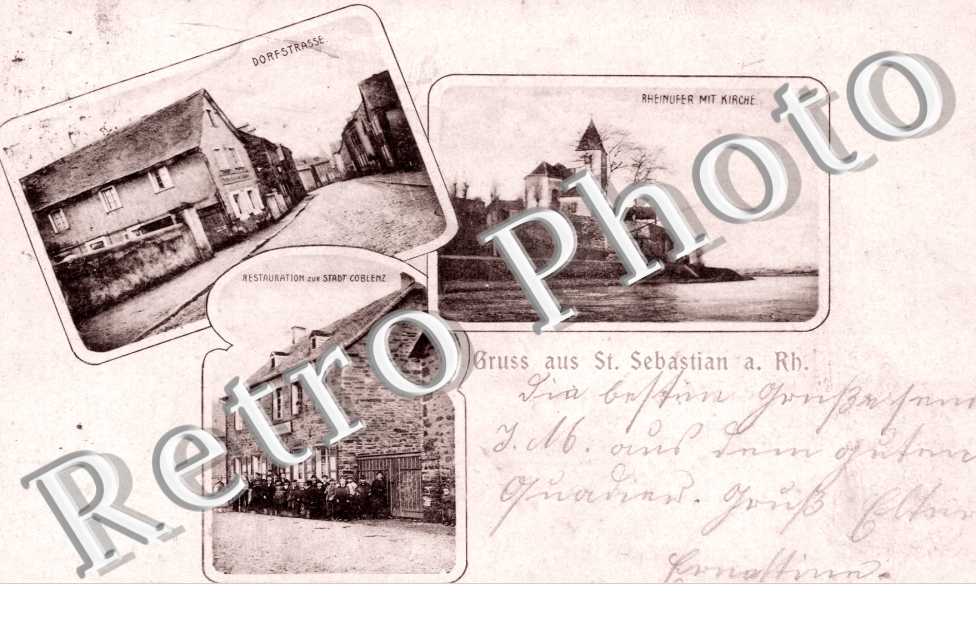 Dorfstrasse, Rheinufer mit Kirche, Restauration zur Stadt Coblenz