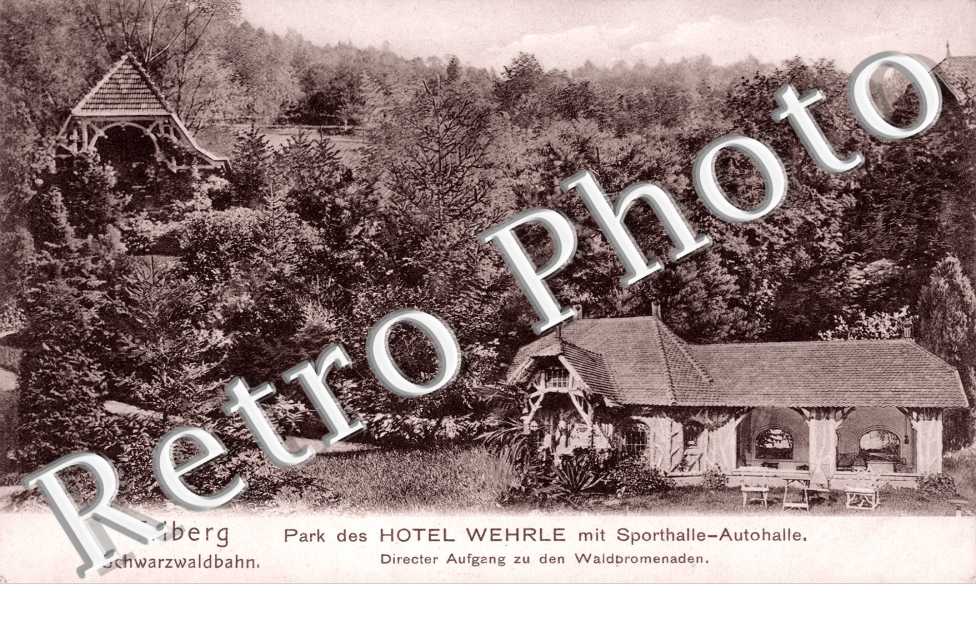 Park des Hotel Wehrle mit Sporthalle Autohalle
