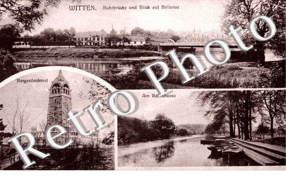 Bergerdenkmal, am bootshause, Ruhrbrucke und Blick auf Bellevue