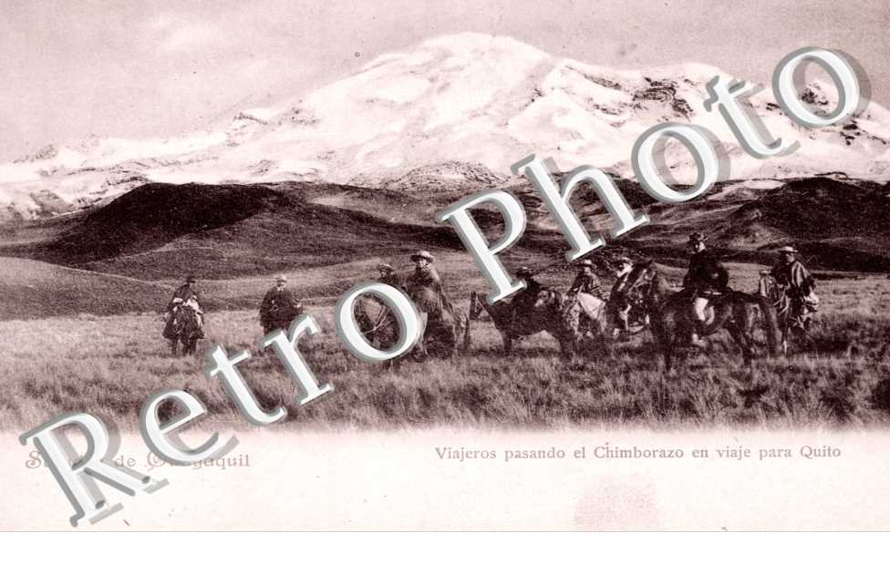 Viajeros pasando el Chimborazo en viaje para Quito