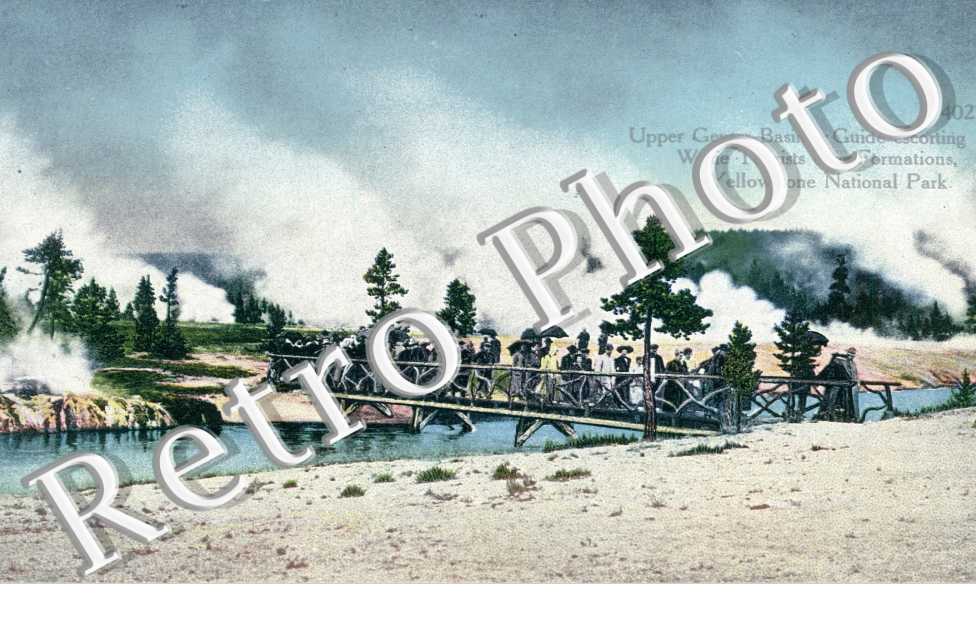 Upper Geyser Basin, Guide escorting Wylie Tourists over formations