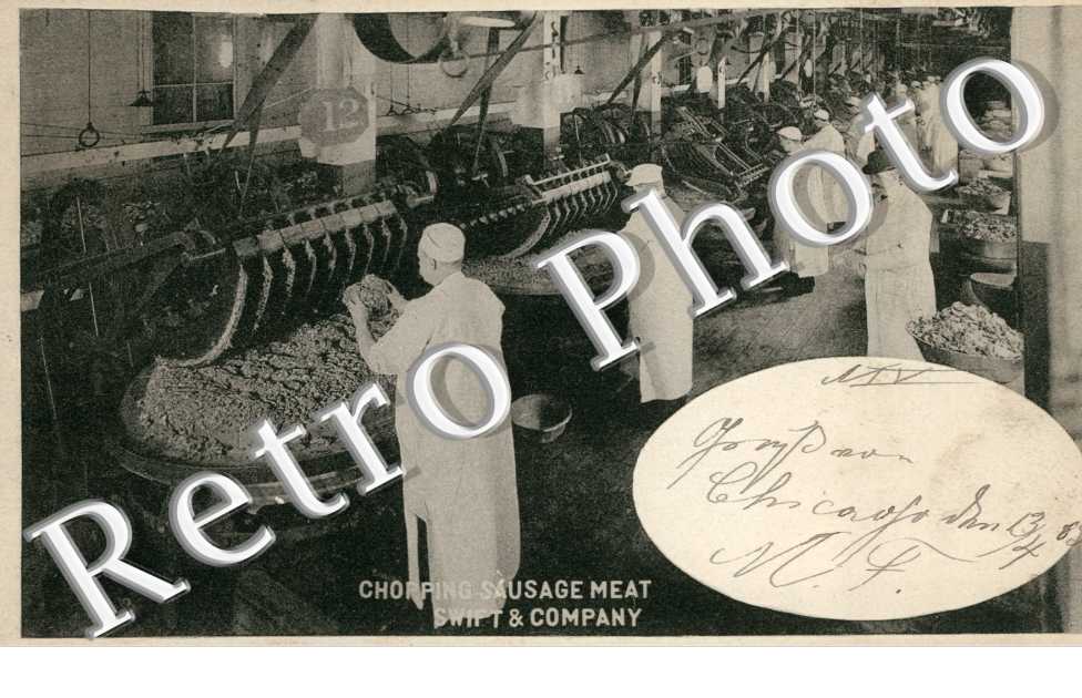 Chopping sausage meat, Swift and Company