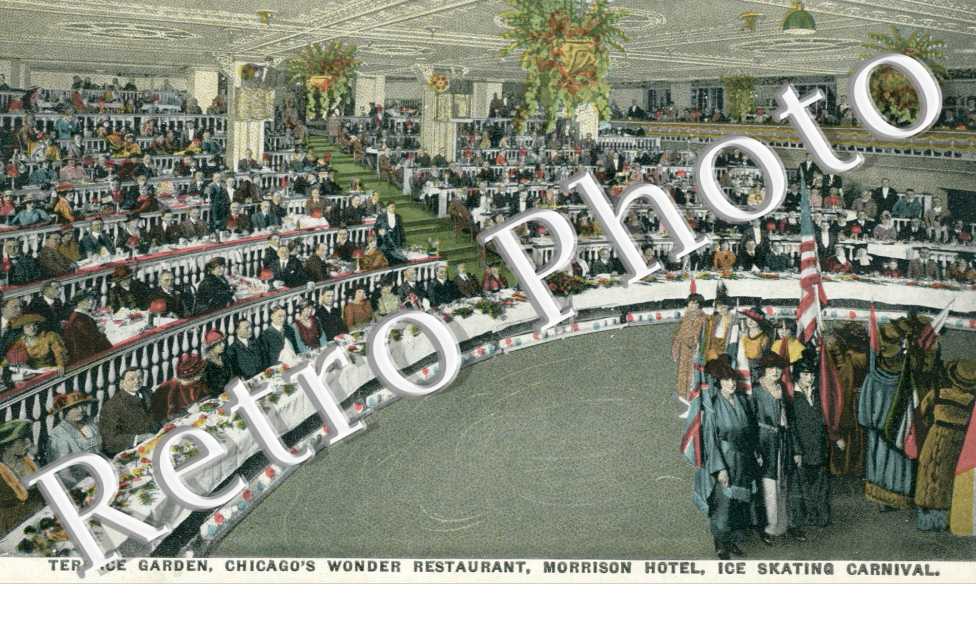 Terrace Garden, Chicago's wonder restaurant, Morrison Hotel, ice skating carnival