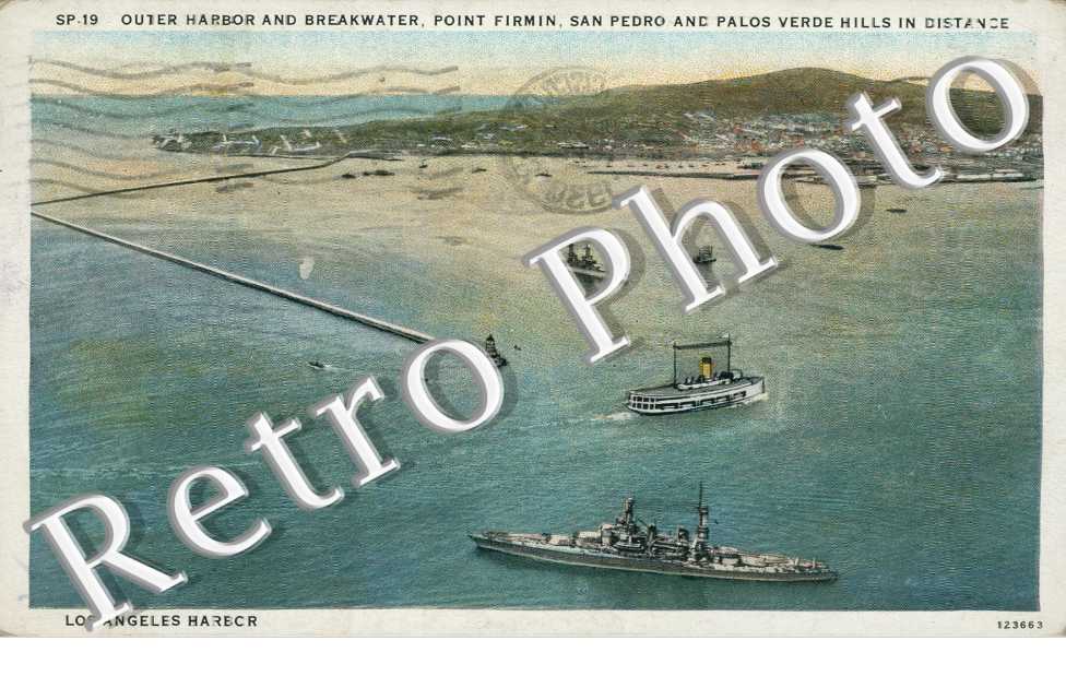 Outer Harbor and Breakwater, Point Firmin, San Pedro and Palos verde hills in distance