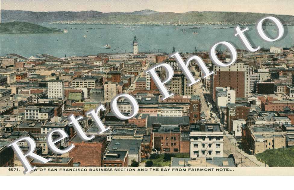 View of San Francisco business section and the bay from Fairmont Hotel