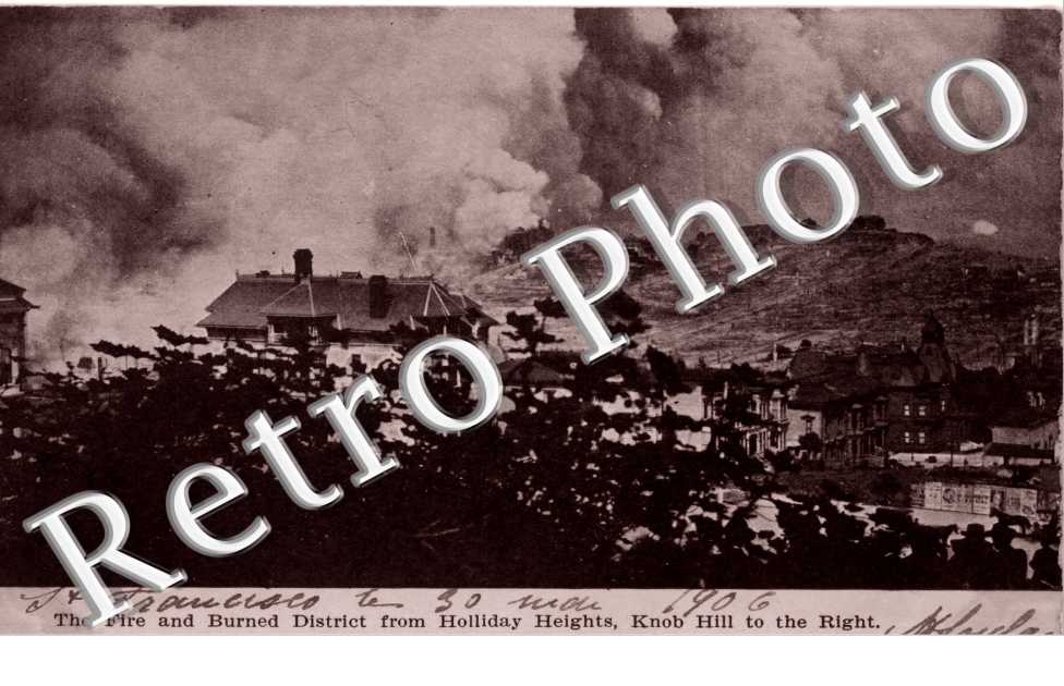 The fire and Burned District from Hollidays Heights, Knob Hill to the right