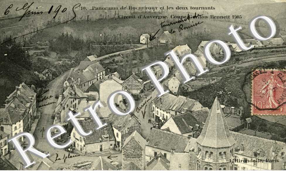 Panorama de Rochefort et les deux tournants Circuit d'Auvergne Coupe Gordon Bennett 1905