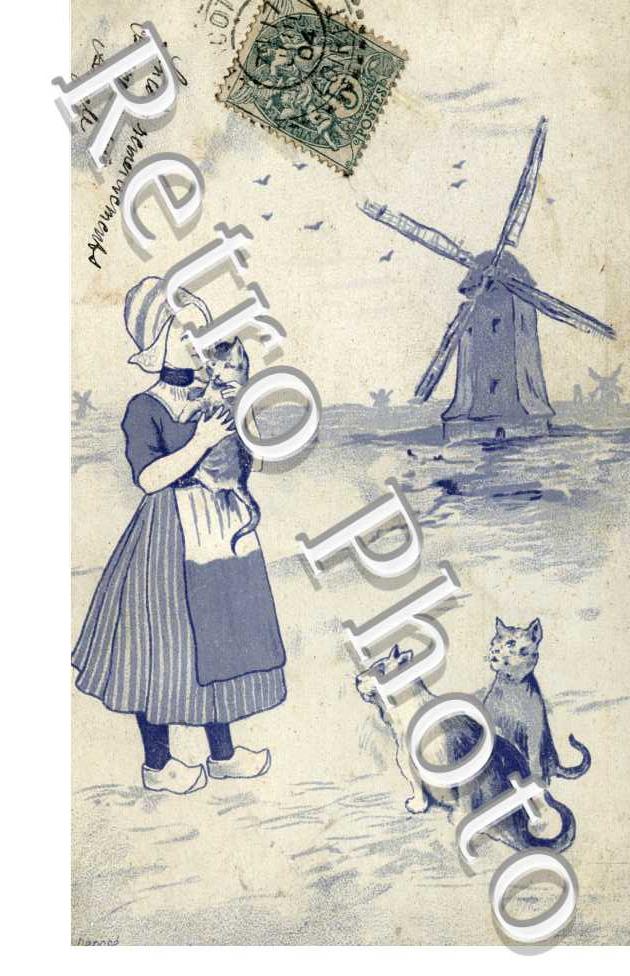 jeune fille et trois chats